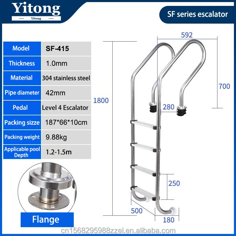 Factory Direct Sales Stainless Steel 2/ 3/ 4/ 5 Steps Swimming Pool Ladder for Swimming Pool Equipment and Accessories